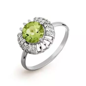 Кольцо с хризолитом и фианитами Линии Любви