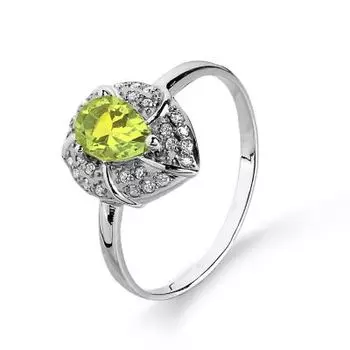 Кольцо с хризолитом и фианитами Линии Любви