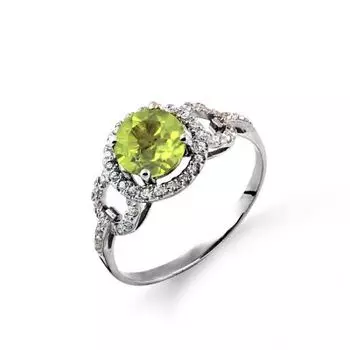 Кольцо с хризолитом и фианитами Линии Любви