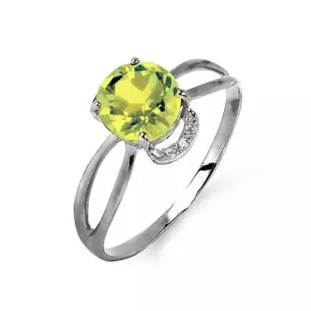 Кольцо с хризолитом и фианитами Линии Любви