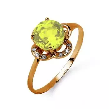 Кольцо с хризолитом и фианитами Линии Любви