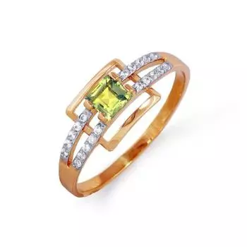 Кольцо с хризолитом и фианитами Линии Любви