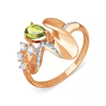 Кольцо с хризолитом и фианитами Линии Любви