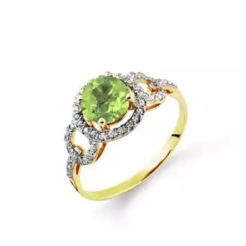 Кольцо с хризолитом и фианитами Линии Любви