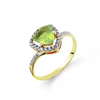 Кольцо с хризолитом и фианитами Линии Любви