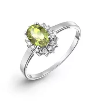 Кольцо с хризолитом и фианитами Линии Любви