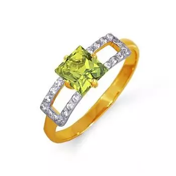 Кольцо с хризолитом и фианитами Линии Любви