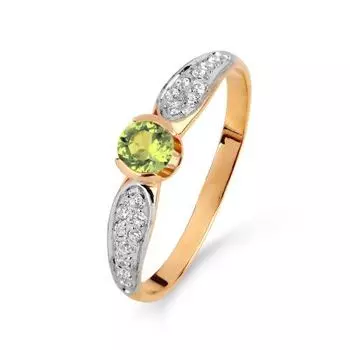 Кольцо с хризолитом и фианитами Линии Любви