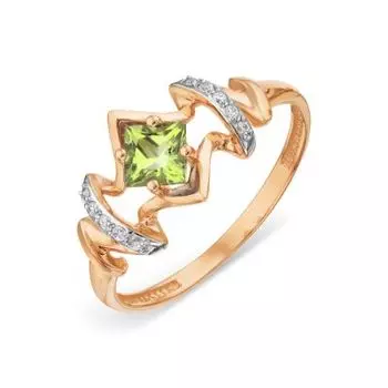 Кольцо с хризолитом и фианитами Линии Любви