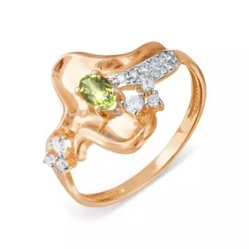 Кольцо с хризолитом и фианитами Линии Любви