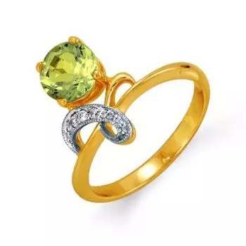 Кольцо с хризолитом и фианитами Линии Любви