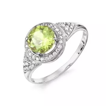 Кольцо с хризолитом и фианитами Линии Любви
