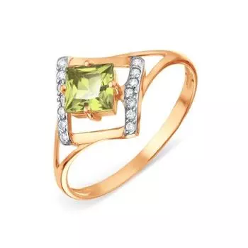 Кольцо с хризолитом и фианитами Линии Любви