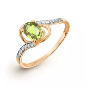 Кольцо с хризолитом и фианитами Линии Любви