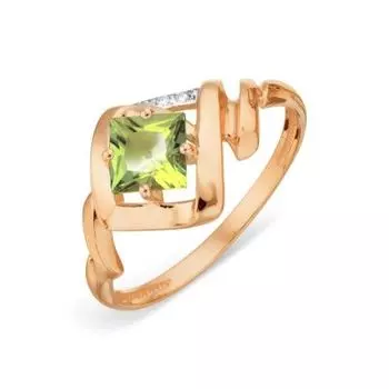 Кольцо с хризолитом и фианитами Линии Любви