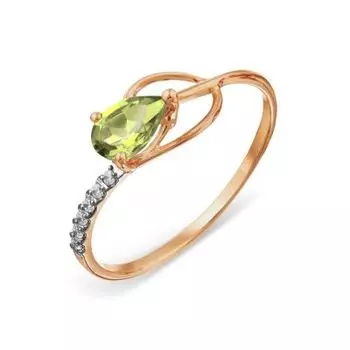 Кольцо с хризолитом и фианитами Линии Любви