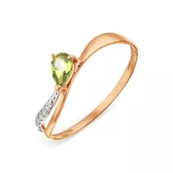 Кольцо с хризолитом и фианитами Линии Любви