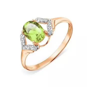 Кольцо с хризолитом и фианитами Линии Любви