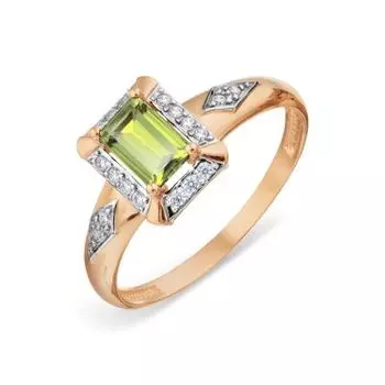 Кольцо с хризолитом и фианитами Линии Любви