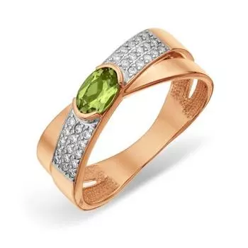 Кольцо с хризолитом и фианитами Линии Любви