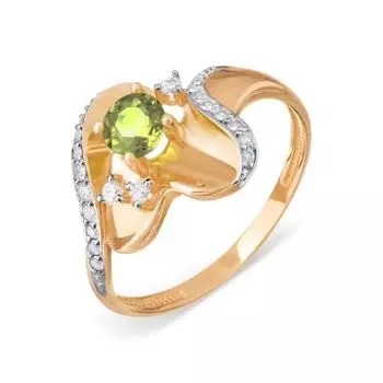 Кольцо с хризолитом и фианитами Линии Любви