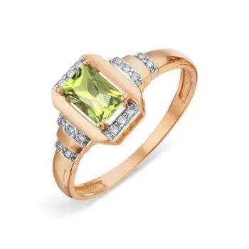 Кольцо с хризолитом и фианитами Линии Любви