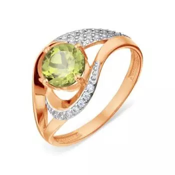 Кольцо с хризолитом и фианитами Линии Любви