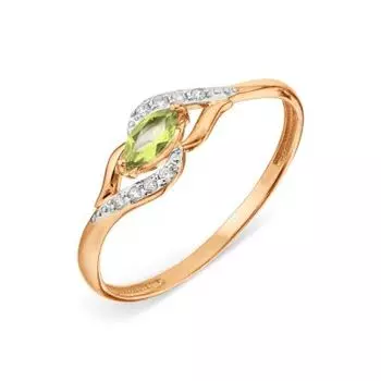 Кольцо с хризолитом и фианитами Линии Любви