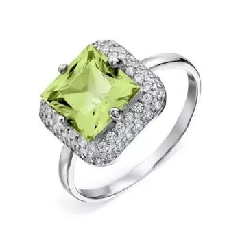 Кольцо с хризолитом и фианитами Линии Любви
