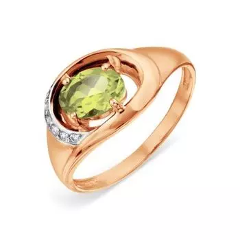 Кольцо с хризолитом и фианитами Линии Любви