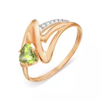 Кольцо с хризолитом и фианитами Линии Любви