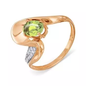 Кольцо с хризолитом и фианитами Линии Любви