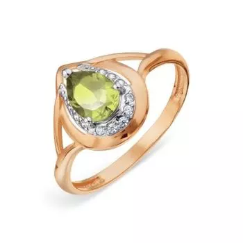 Кольцо с хризолитом и фианитами Линии Любви