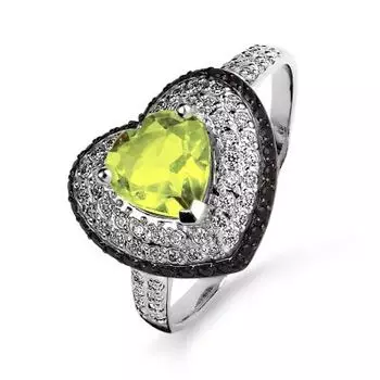 Кольцо с хризолитом и фианитами Линии Любви