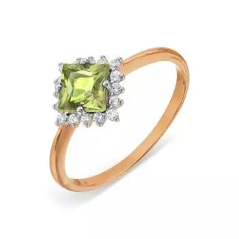 Кольцо с хризолитом и фианитами Линии Любви