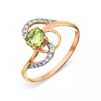 Кольцо с хризолитом и фианитами Линии Любви
