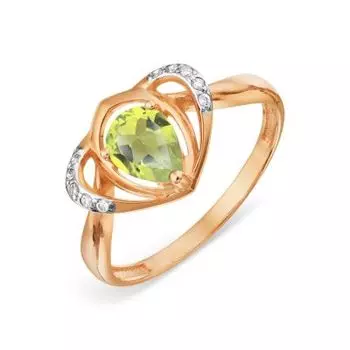 Кольцо с хризолитом и фианитами Линии Любви