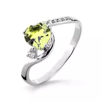 Кольцо с хризолитом и фианитами Линии Любви