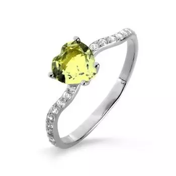 Кольцо с хризолитом и фианитами Линии Любви