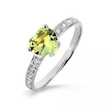 Кольцо с хризолитом и фианитами Линии Любви