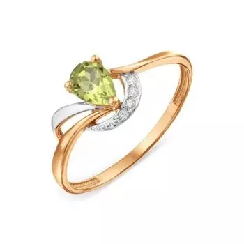 Кольцо с хризолитом и фианитами Линии Любви