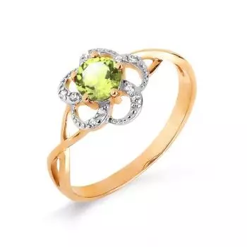 Кольцо с хризолитом и фианитами Линии Любви