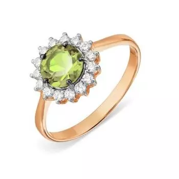 Кольцо с хризолитом и фианитами Линии Любви