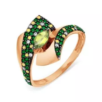 Кольцо с хризолитом и фианитами Линии Любви
