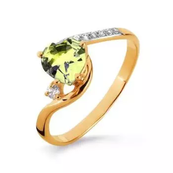 Кольцо с хризолитом и фианитами Линии Любви