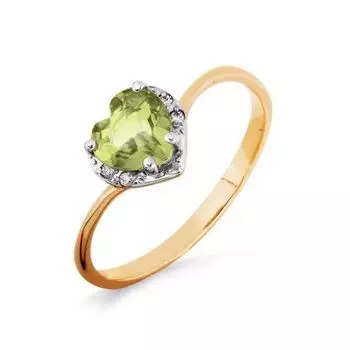 Кольцо с хризолитом и фианитами Линии Любви