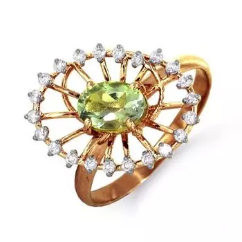 Кольцо с хризолитом и фианитами Линии Любви