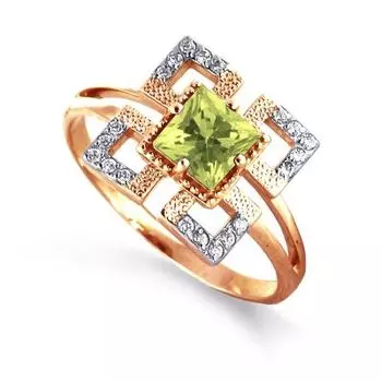 Кольцо с хризолитом и фианитами Линии Любви