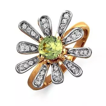 Кольцо с хризолитом и фианитами Линии Любви