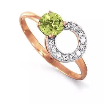 Кольцо с хризолитом и фианитами Линии Любви